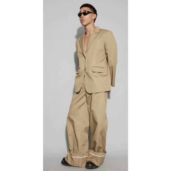 Oval Square Riots Wide Leg Trousers Cuff Khaki Kelp High Waist Large - Picture 3 of 7